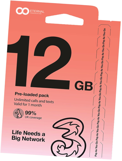 Travel Sim Card with 12GB of 5G Data+Tethering+75GB Bonus Data in UK
