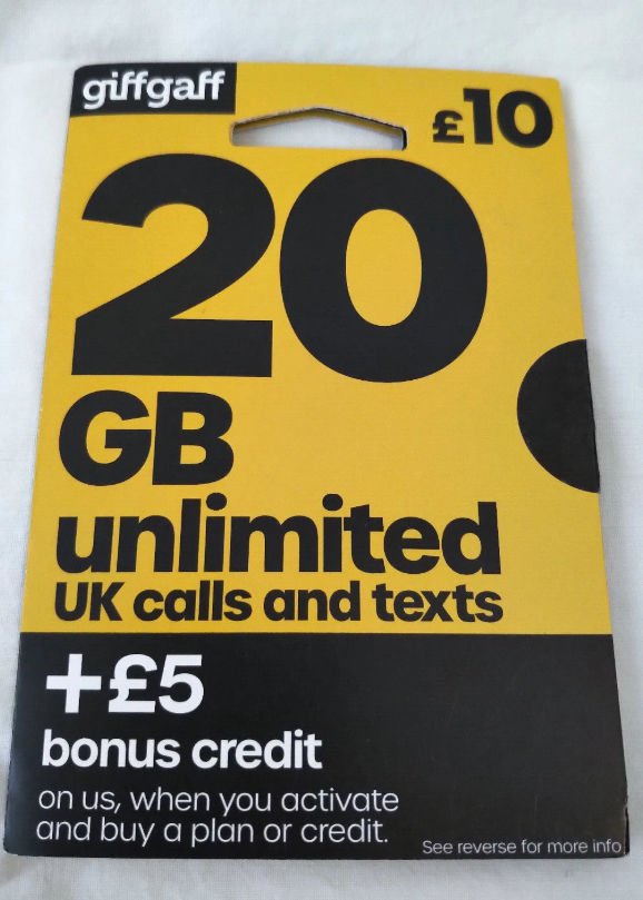 GiffGaff United Kingdom SIM Card for Visiting UK w/ 5£Bonus